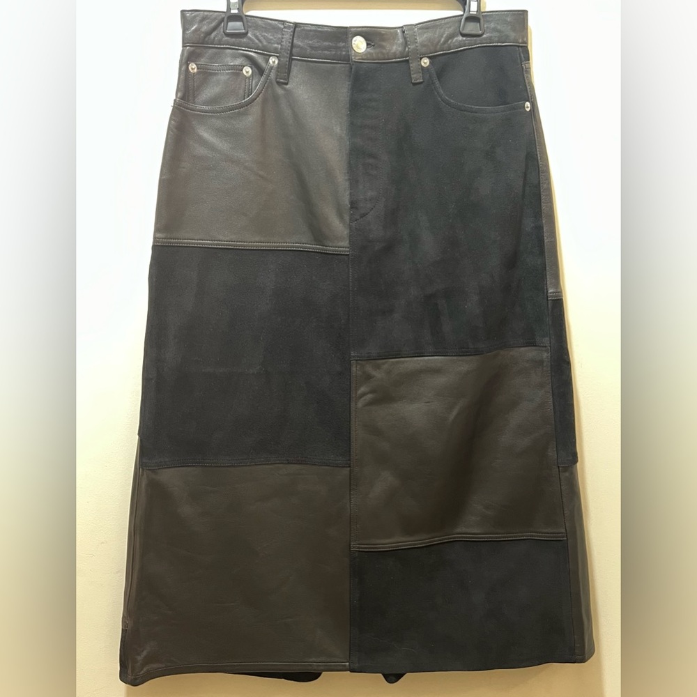 RE/DONE Mid Rise Leather & suede 27/small  Patchwork Skirt NWT - Picture 10 of 15